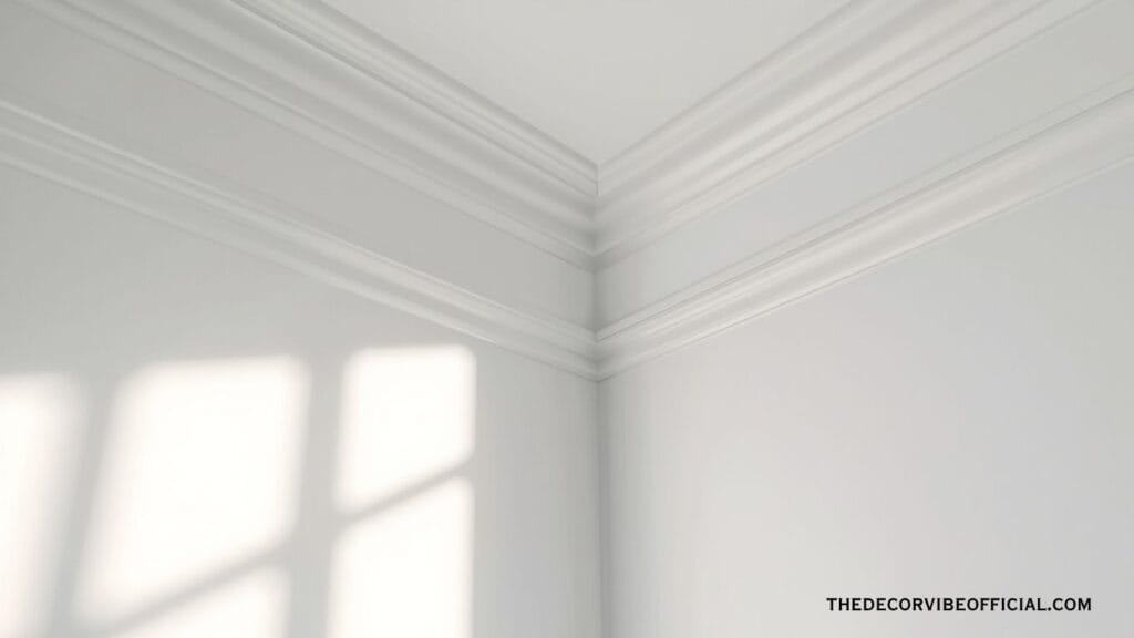 White crown molding detail along the corner where wall meets ceiling