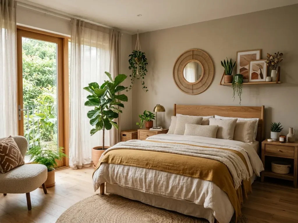 Bedroom with indoor plants adding fresh natural vibe and cozy decor
