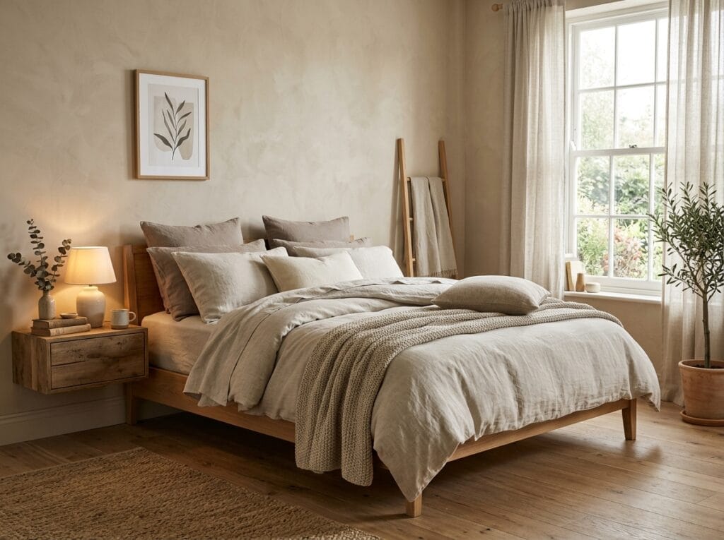 Cozy neutral bedroom with layered bedding and warm soft lighting for a luxury 2026 refresh
Bedroom Refresh Ideas