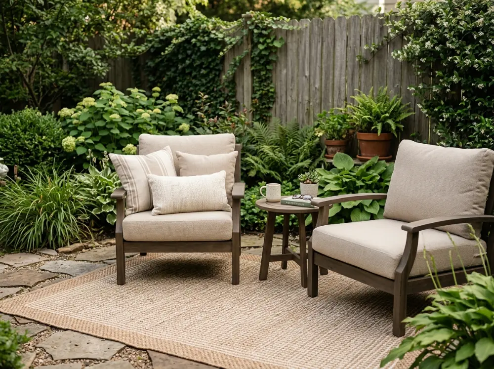 Neutral color palette small backyard oasis idea