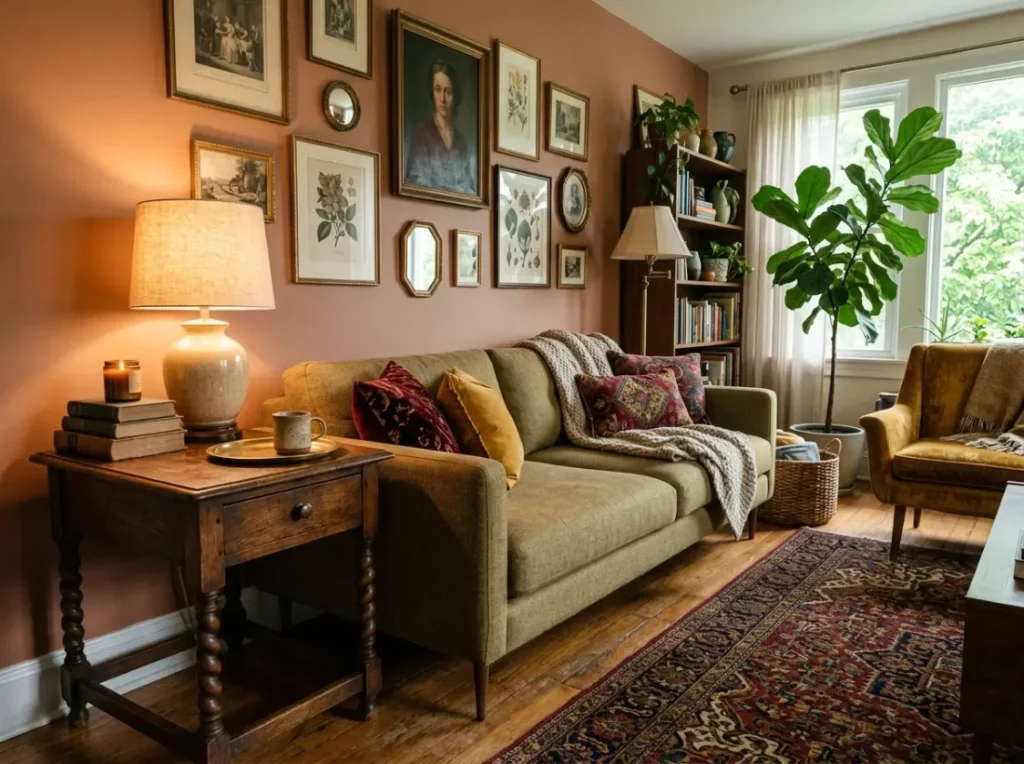 Mixed vintage and modern furniture grandmillennial decor idea