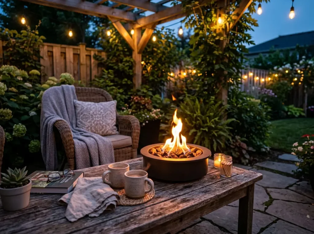 Mini fire bowl small backyard oasis idea