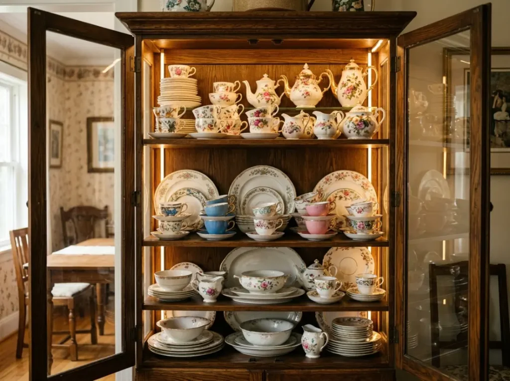Displayed vintage china grandmillennial decor idea