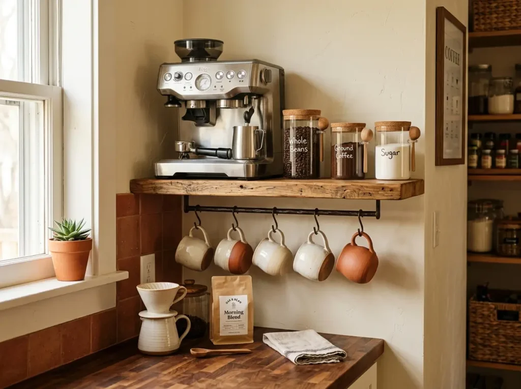 Walk-in pantry ideas with built-in coffee station