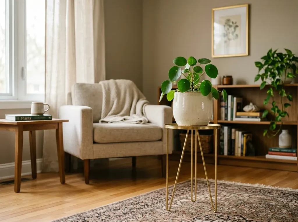 Brass plant stand indoor plant idea