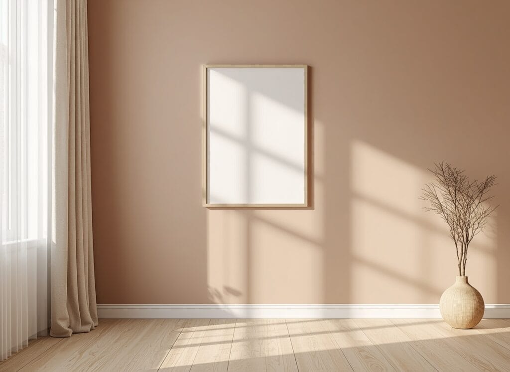 Budget friendly bedroom wall makeover with accent paint and floor-length curtain