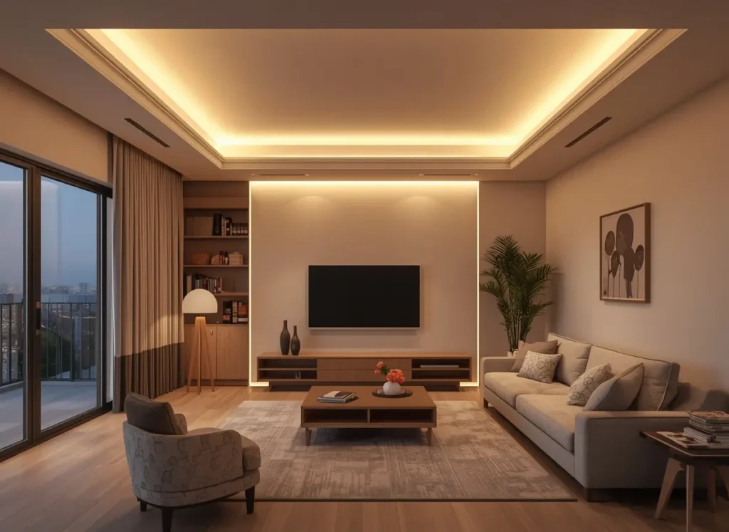 Cove LED ceiling lighting in a minimalist luxury living space