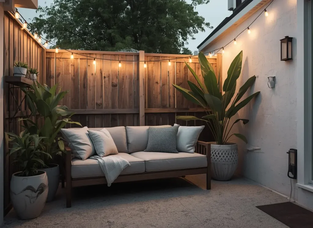 Small backyard oasis ideas with cozy seating corner