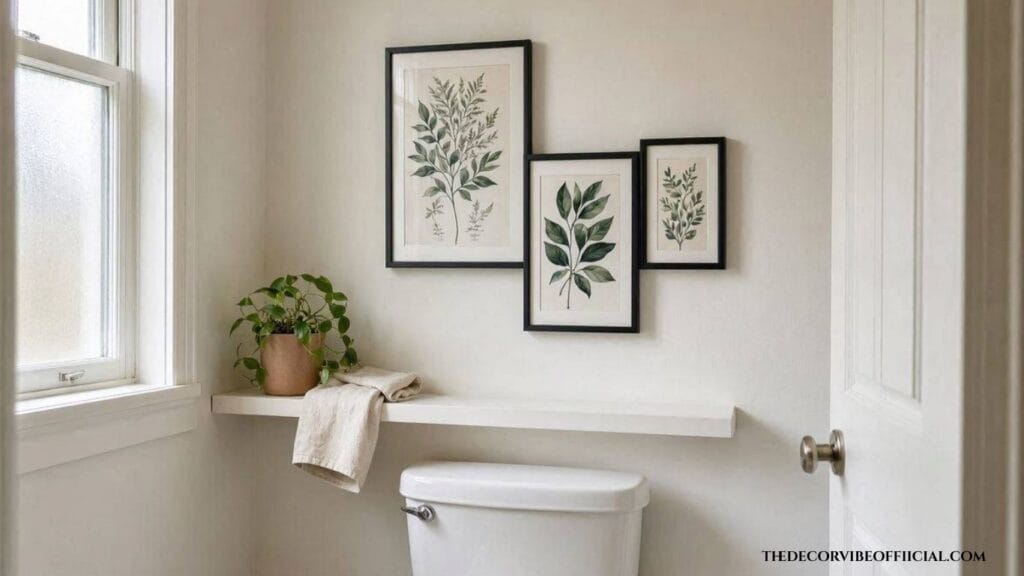 Above toilet decor with a small gallery wall cluster