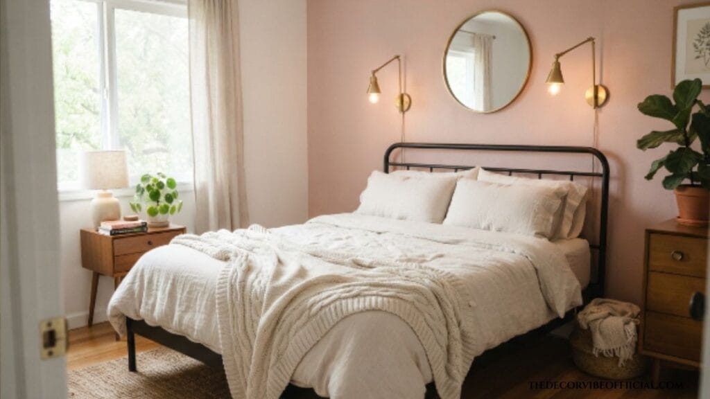 Accent wall paint colors bedroom with a blush pink wall