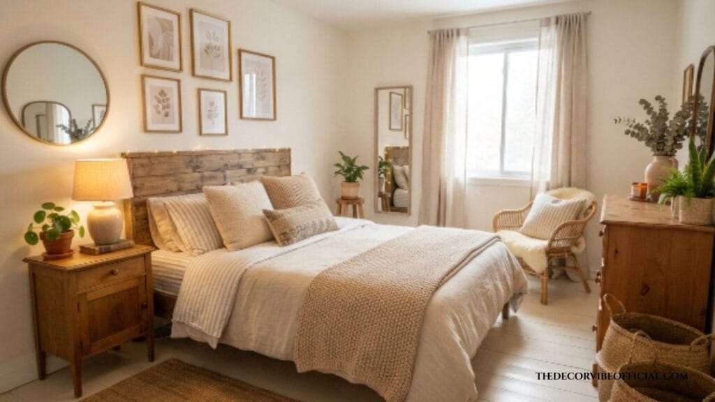 Budget friendly beige bedroom with affordable decor pieces creating a luxury look