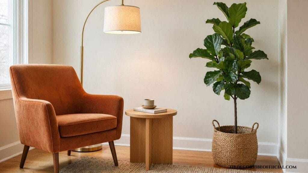 Corner decorating ideas living room with an accent chair and floor lamp