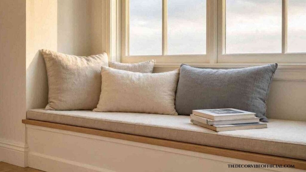 Corner decorating ideas living room with a window bench seat