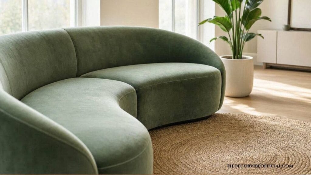 Serpentine curved sofa as the centerpiece of a modern living room