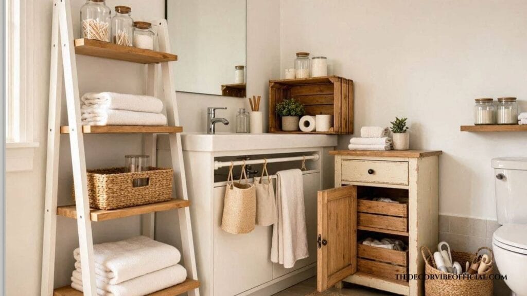 Affordable DIY bathroom storage ideas for small bathrooms.