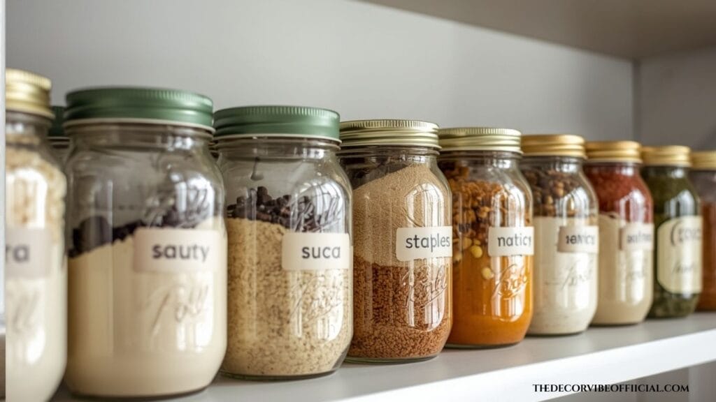 Dollar tree home decor hacks with painted mason jar pantry canisters