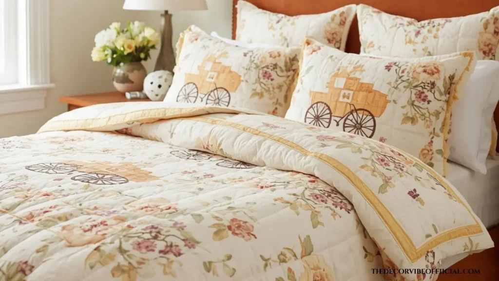 Floral quilt ideas with embroidered flower cart farmhouse design
