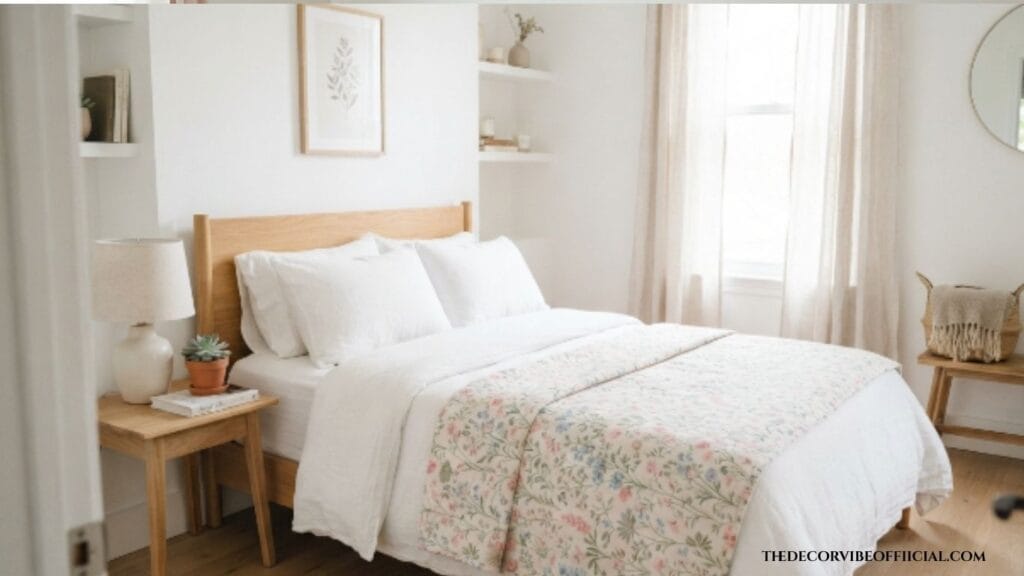 Floral quilt ideas for a small bedroom with a light pastel print