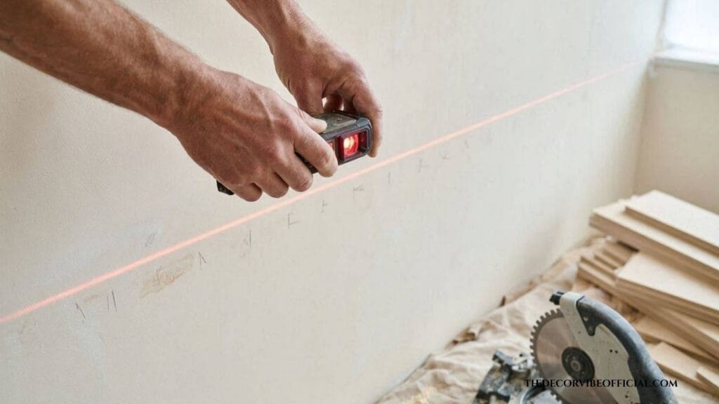 Marking batten spacing with a laser level during a DIY board and batten install