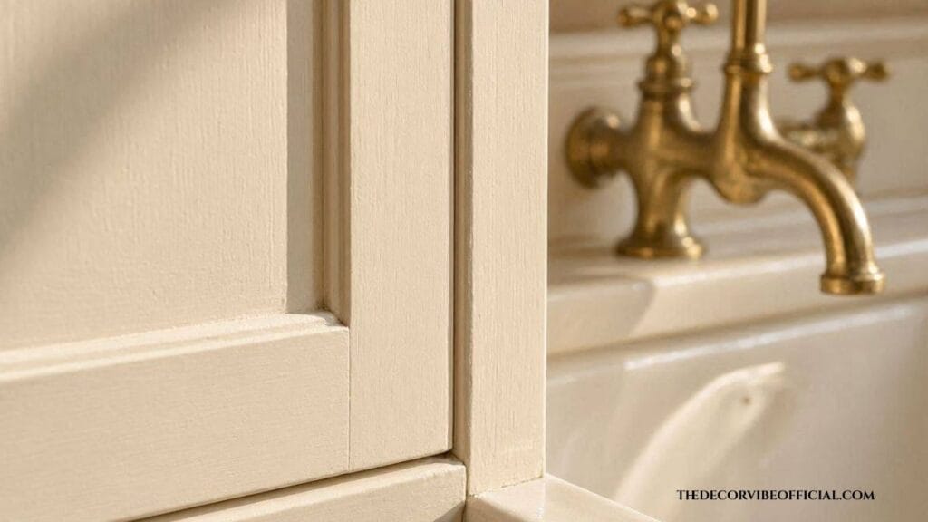 English kitchen ideas inframe cabinetry and brass bridge tap detail