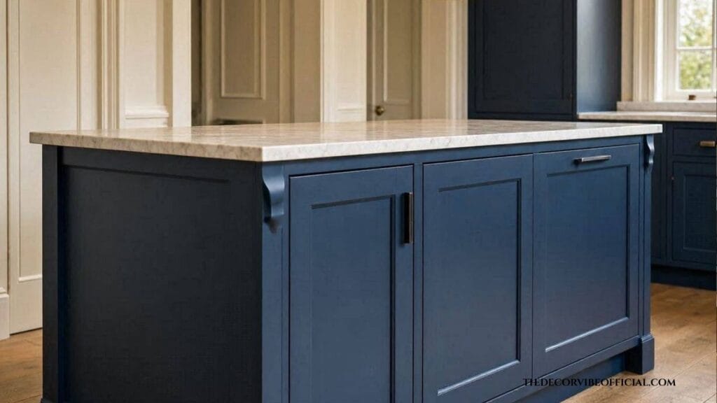 Luxury English kitchen ideas with marble island and brass pendant