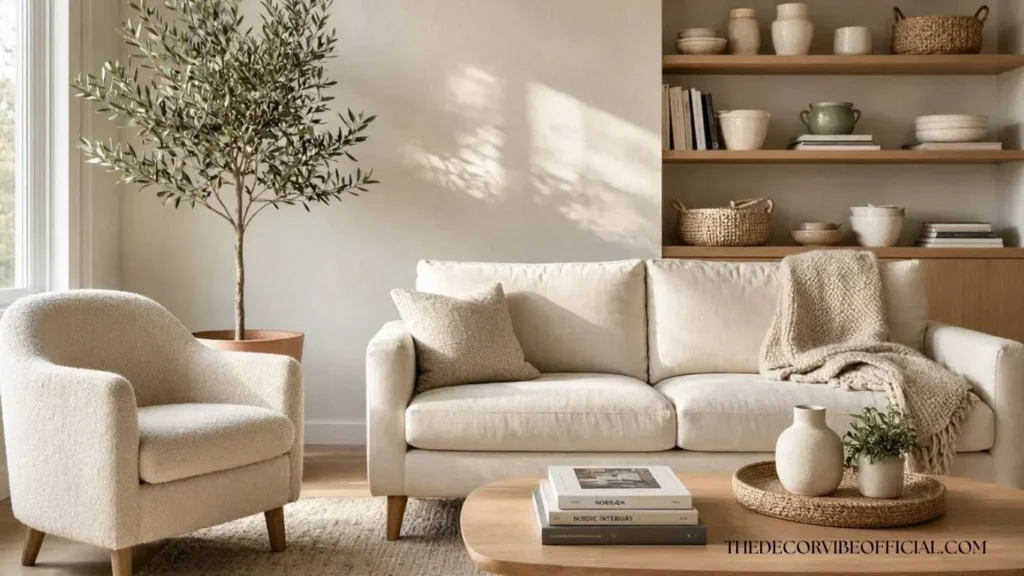 Scandinavian living room with warm oak furniture, cream seating, and natural textures.
Scandinavian Home Design Ideas
