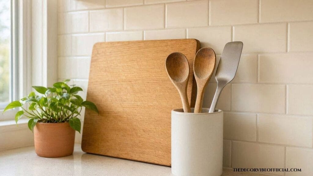 Small apartment decor ideas on a budget with styled kitchen counter