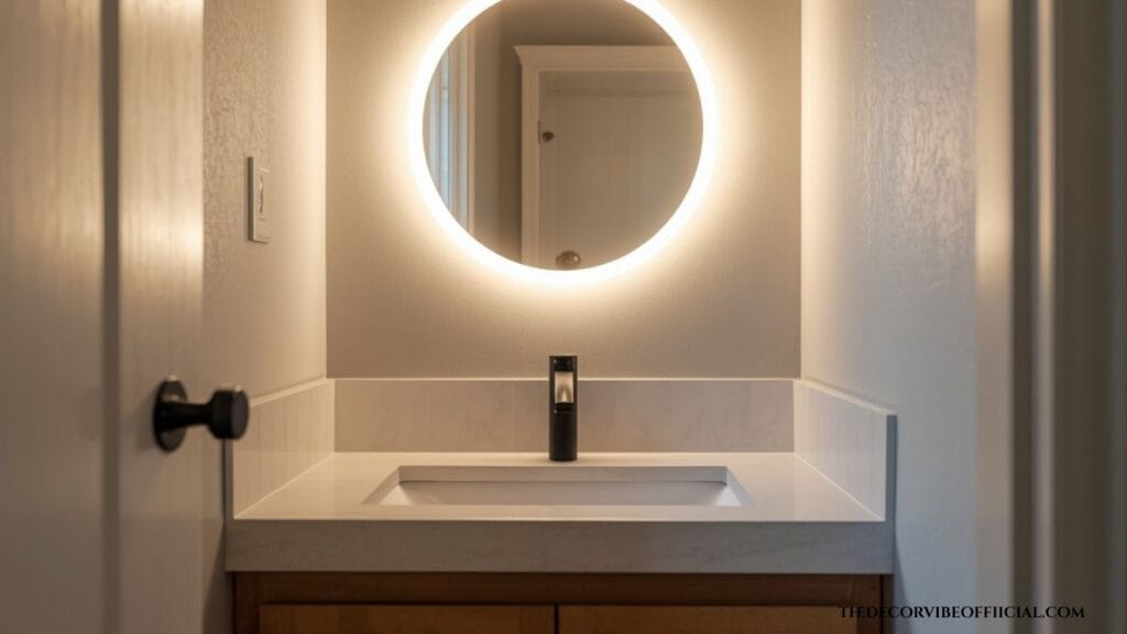 Small bathroom design ideas with a backlit LED mirror