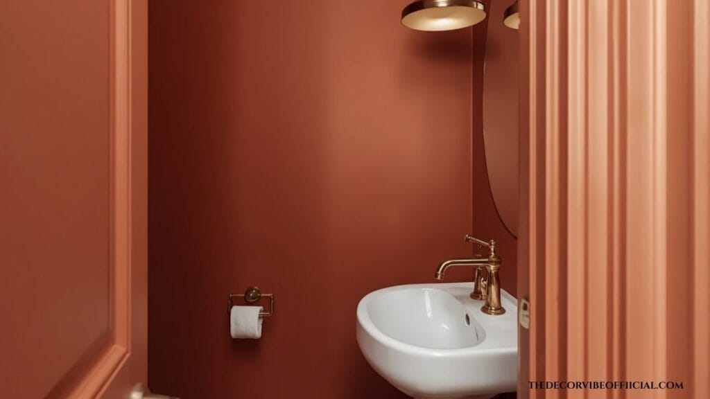 Small bathroom design ideas with a monochromatic terracotta powder room
