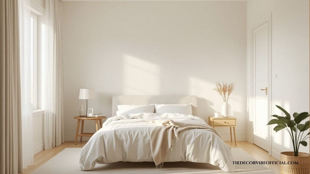 Small bedroom with pale neutral bedroom colors making the space feel larger and calmer