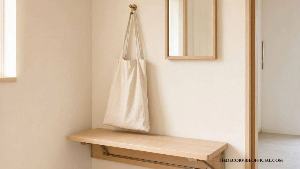 Small entryway bench idea with wall-mounted fold-down design for tight spaces
