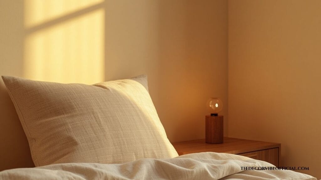 Warm cream bedroom corner showing how neutral bedroom colors affect mood and comfort