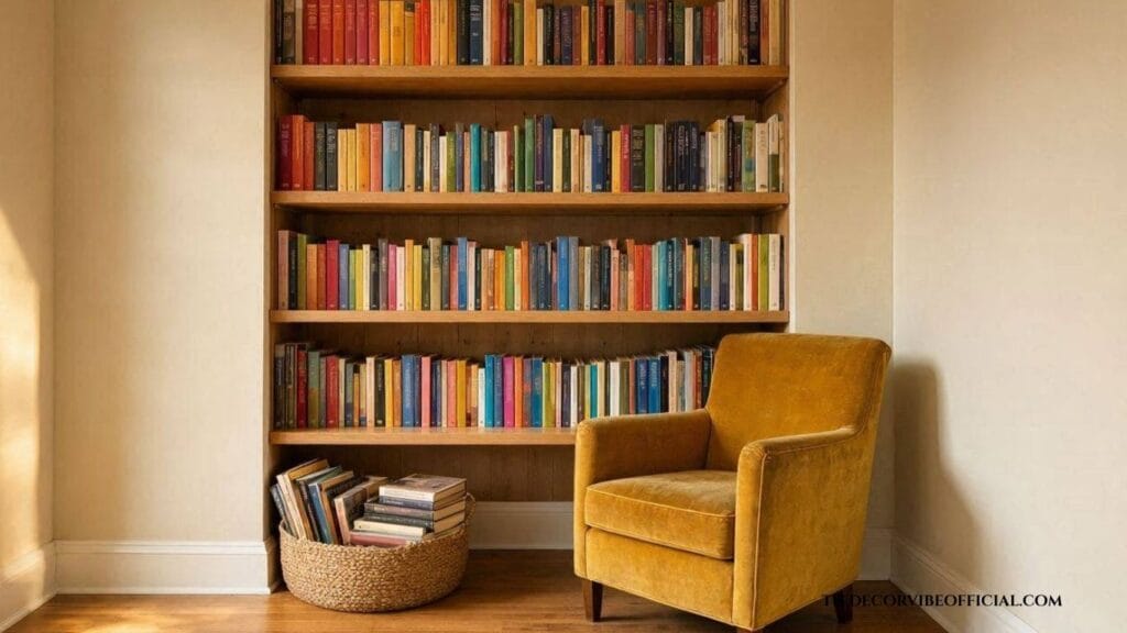 Small closet converted into a cozy home library reading nook
cozy home library ideas