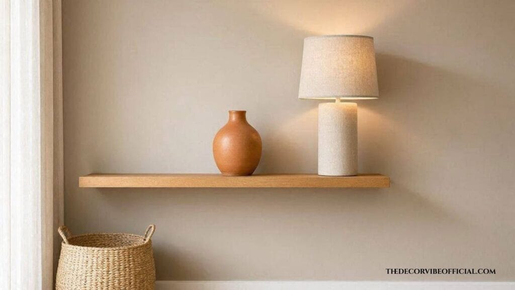 Warm neutral entryway color palette with terracotta accents and natural wood tones