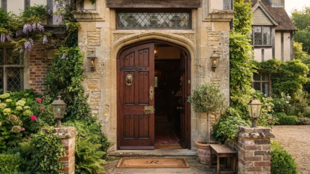 Traditional arched wooden door design for main entrance