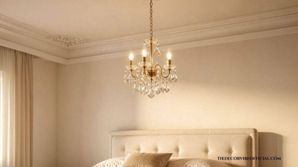 Crystal chandelier lighting idea for a Blair Waldorf bedroom