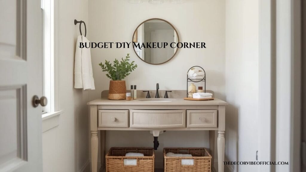 budget friendly DIY bathroom vanity makeup counter idea