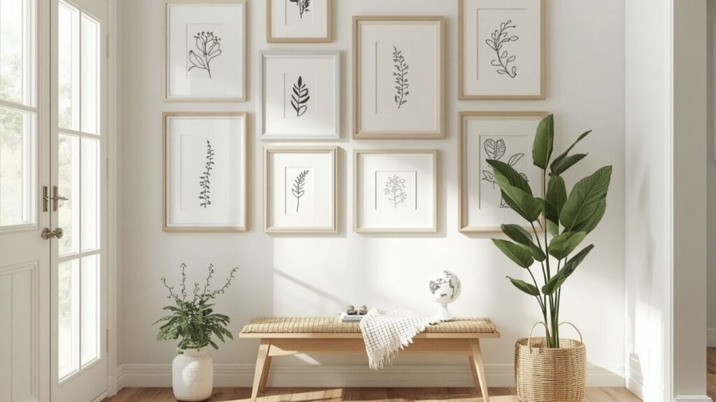 budget friendly gallery wall entryway ideas with thrifted frames