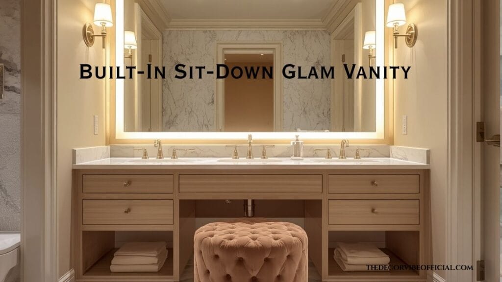 luxury bathroom vanity makeup counter idea with built-in sit-down station