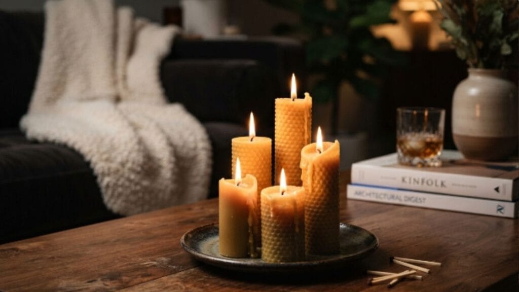 candle cluster idea for cozy hygge christmas living room