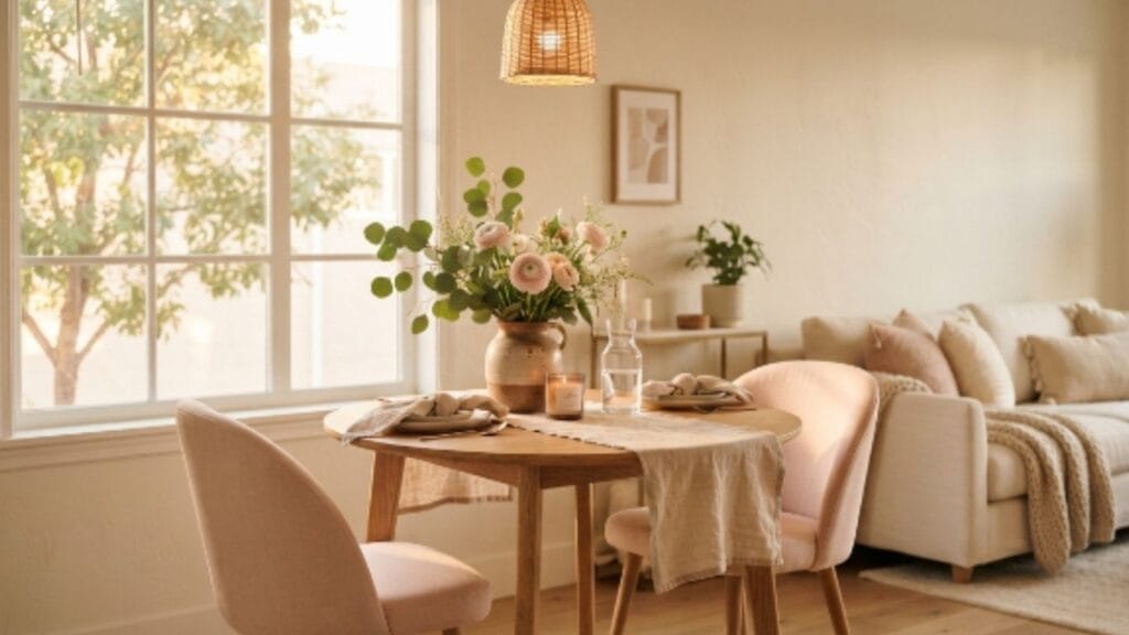 cute small dining table setup to fit a dining table in a small living room