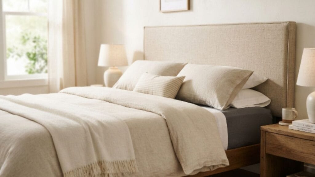 DIY fabric headboard as a budget bedroom decor idea