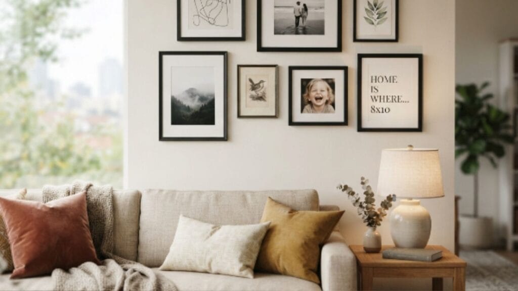 DIY gallery wall made from thrifted frames budget idea