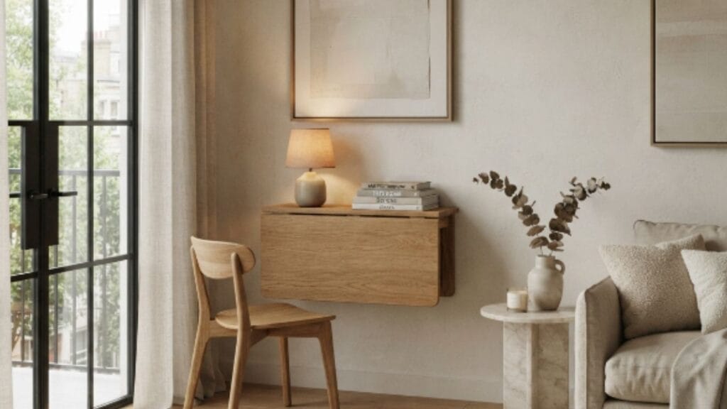 drop leaf table folded to save space in a small living room