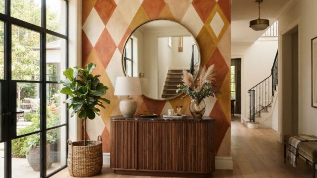 geometric accent wall ideas with diamond pattern in entryway