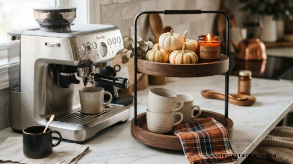 coffee bar ideas paired with a tiered tray display