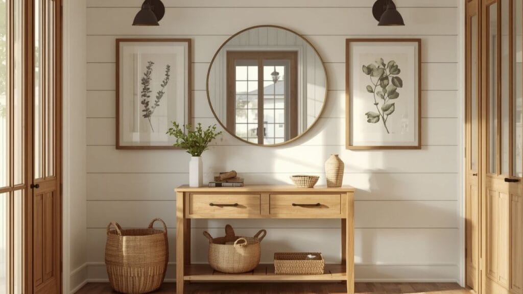 farmhouse gallery wall entryway ideas with wood frames