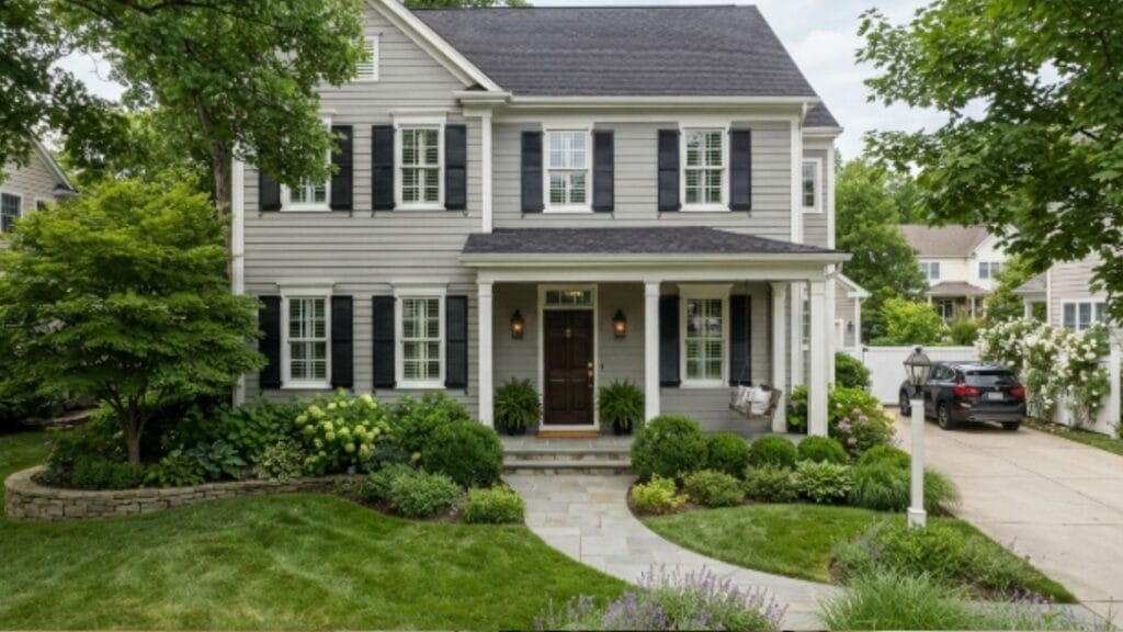 House exterior painted in Benjamin Moore Gray Owl