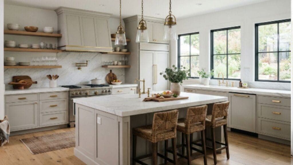 Kitchen cabinets painted in Benjamin Moore Gray Owl