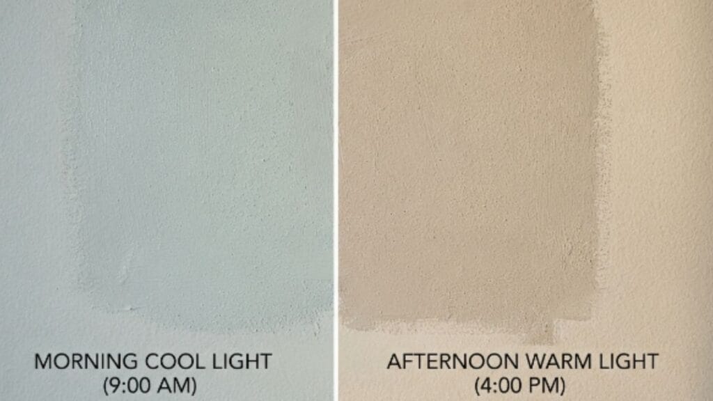 Benjamin Moore Gray Owl review showing undertone shift in different light